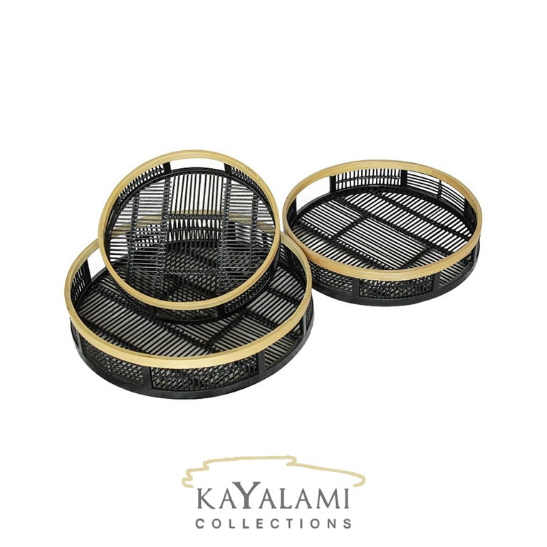 JAVISAN BL ROUND DECO TRAY SET OF 3