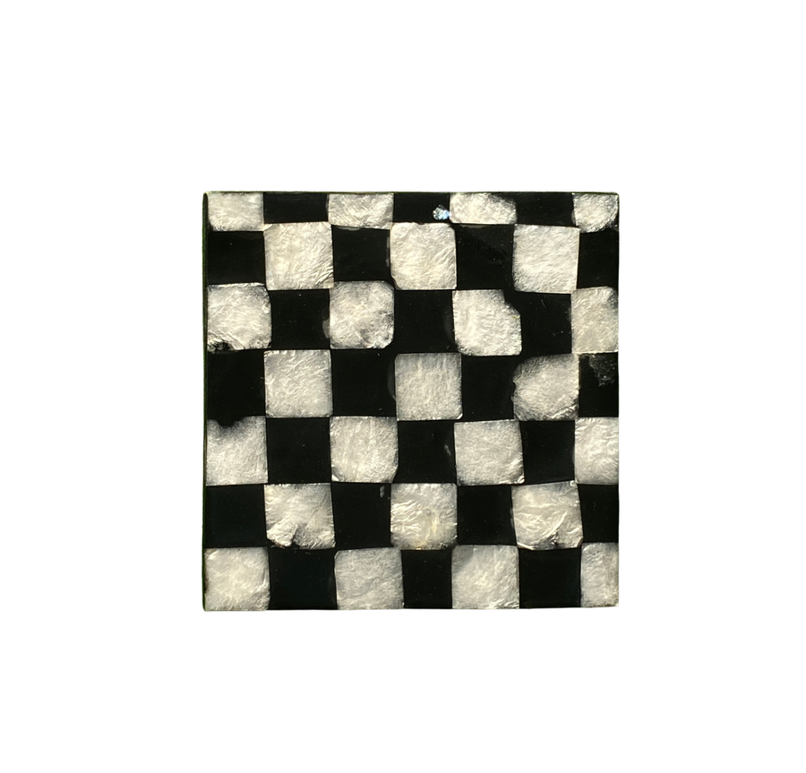 RESTIZ CAPIZ WH CHK SQ COASTER SET 6