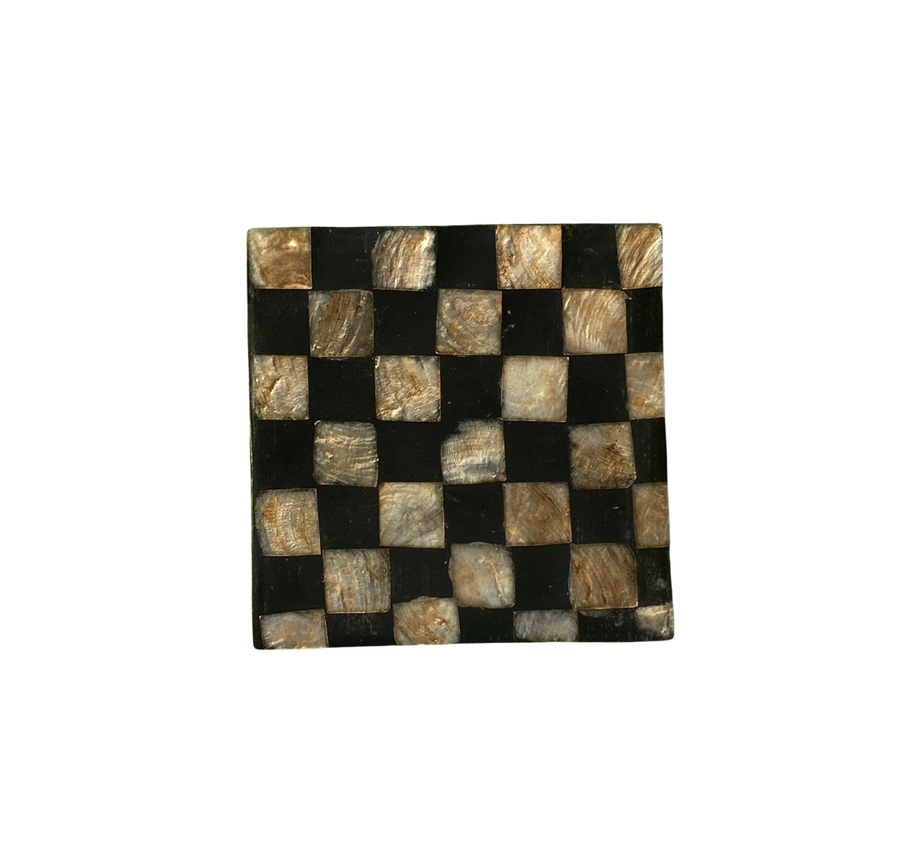 RESTIZ CAPIZ GOLD CHK SQ COASTER SET 6